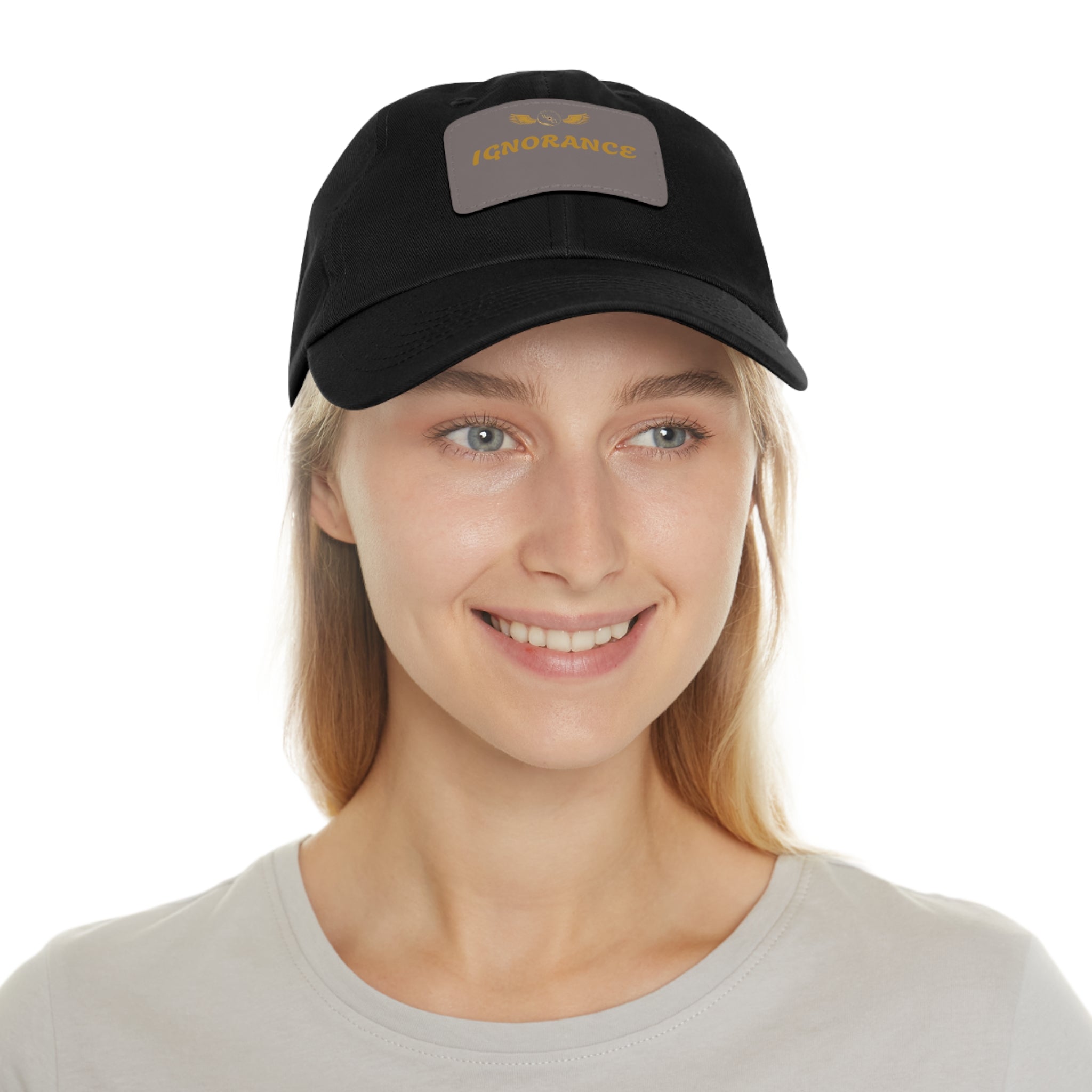 Stylish Dad Hat with Leather Patch - 'IGNORANCE' - Casual Statement Cap